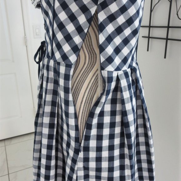 Like New Sleeveless Corset Front Dress Navy & White Gingham Check BOHO M… - Picture 9 of 15